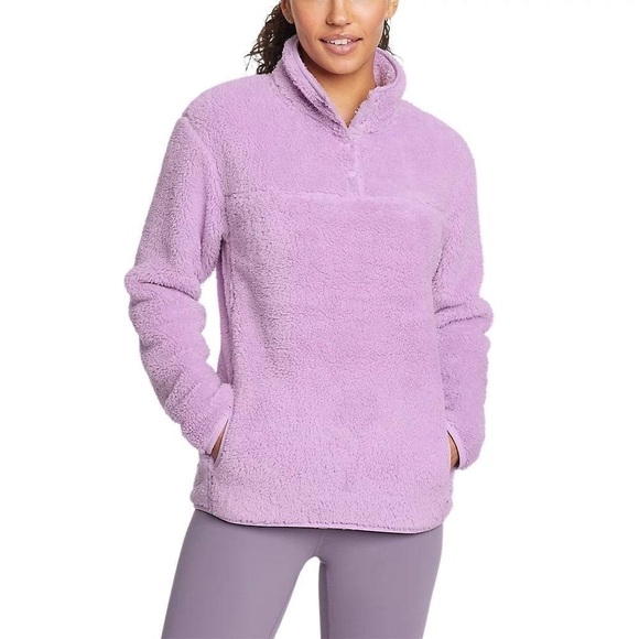 Eddie Bauer Tops - Eddie Bauer Purple Fast Plush Fleece Snap Mock Neck Cozy Soft Pullover Medium